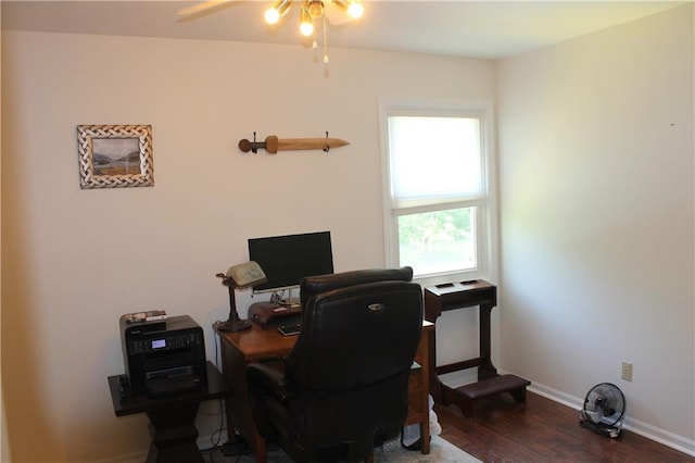 1658 NW 785th Rd, Bates City, MO 64011 - office space featuring a ceiling fan, wood finished floors, and baseboards