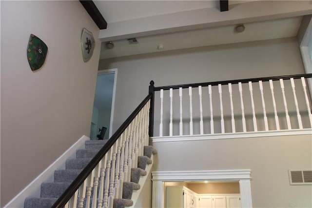 1658 NW 785th Rd, Bates City, MO 64011 - stairs with beamed ceiling