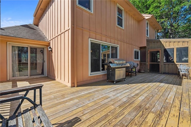 wooden terrace with grilling area