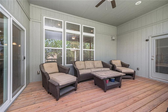 4310 N 141st Pl, Basehor, KS 66007 - sunroom with a ceiling fan and an outdoor living space