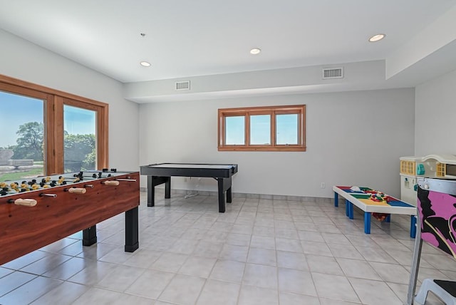 game room featuring recessed lighting and light tile patterned floors