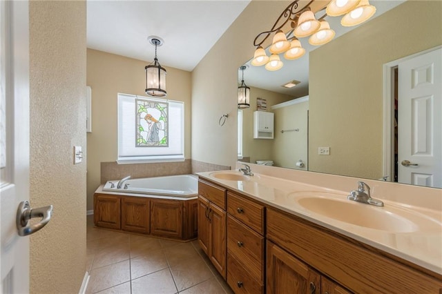 23780 Moberly Rd, Polo, MO 64671 - bathroom with tile patterned floors, a bath, and double vanity