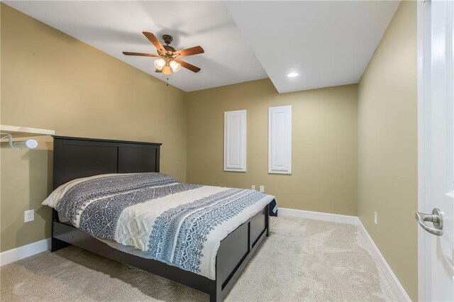 23780 Moberly Rd, Polo, MO 64671 - carpeted bedroom featuring baseboards, ceiling fan, and recessed lighting