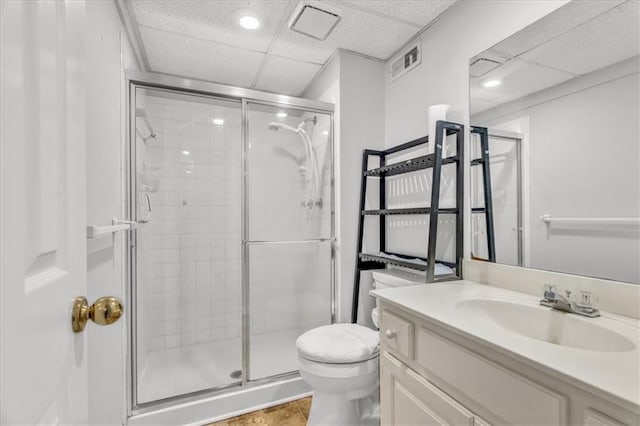 11065 W 98th St, Overland Park, KS 66214 - bathroom with vanity, a stall shower, and a paneled ceiling