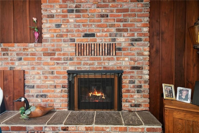 detailed view of a brick fireplace
