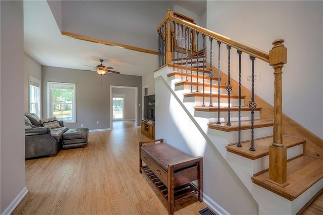 1906 Blackbird Cir, Kearney, MO 64060 - stairs featuring wood finished floors and ceiling fan