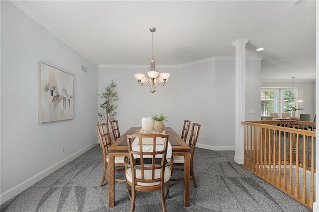 14393 S Cody St, Olathe, KS 66062 - carpeted dining room featuring ornamental molding, a chandelier, and baseboards