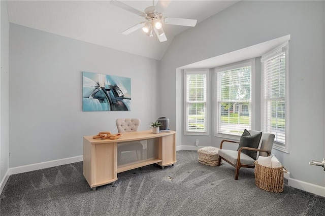 14393 S Cody St, Olathe, KS 66062 - carpeted office space featuring baseboards, ceiling fan, and lofted ceiling
