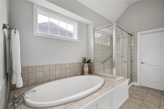 14393 S Cody St, Olathe, KS 66062 - full bathroom featuring a garden tub, a stall shower, and lofted ceiling