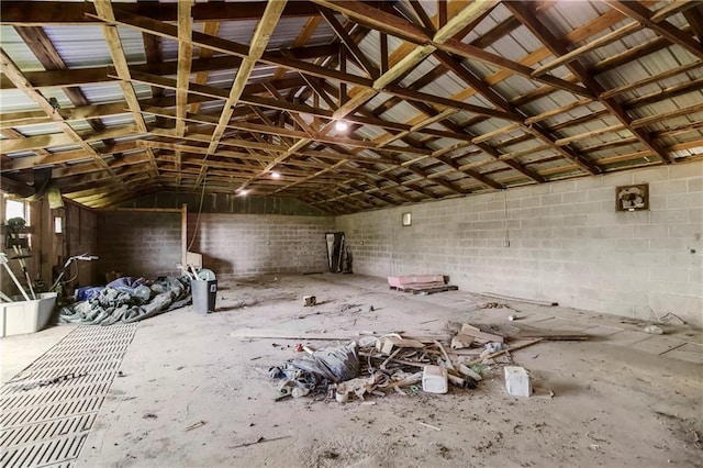 1332 Clark Rd, Williamsburg, KS 66095 - miscellaneous room with concrete block wall and vaulted ceiling