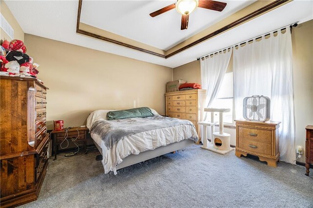 4000 S Buckner Tarsney Rd, Grain Valley, MO 64029 - bedroom with carpet floors, a raised ceiling, and ceiling fan
