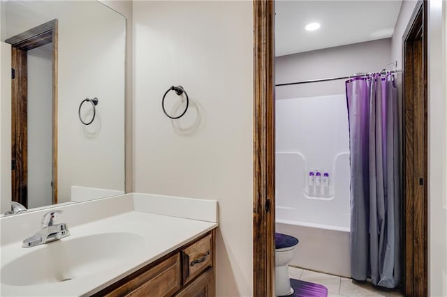 4000 S Buckner Tarsney Rd, Grain Valley, MO 64029 - bathroom featuring toilet, vanity, tile patterned flooring, and shower / tub combo with curtain