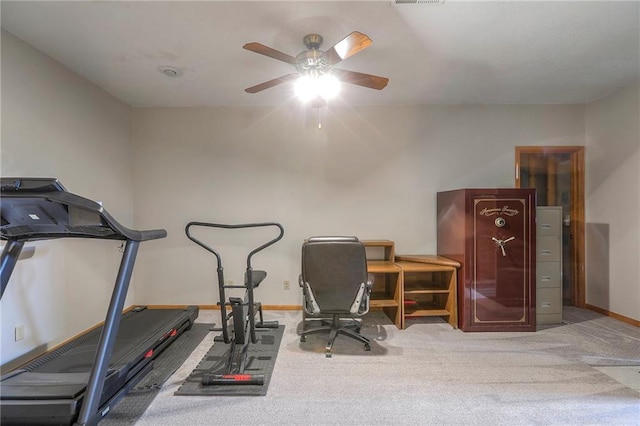 1407 SW Meyer Blvd, Blue Springs, MO 64015 - workout area with a ceiling fan, carpet floors, and baseboards