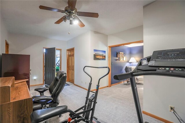 1407 SW Meyer Blvd, Blue Springs, MO 64015 - workout area with carpet flooring, baseboards, and a ceiling fan