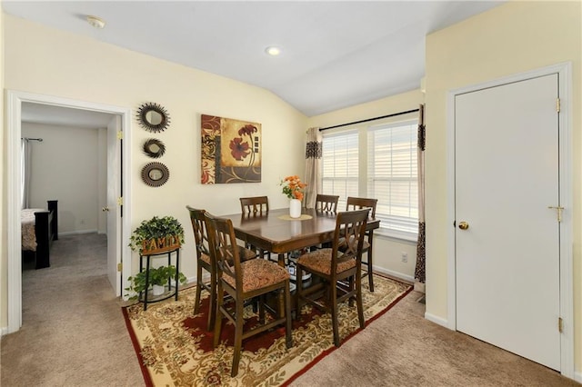 1201 N Mart-Way Dr Unit 109, Olathe, KS 66061 - dining room featuring carpet flooring, lofted ceiling, baseboards, and recessed lighting