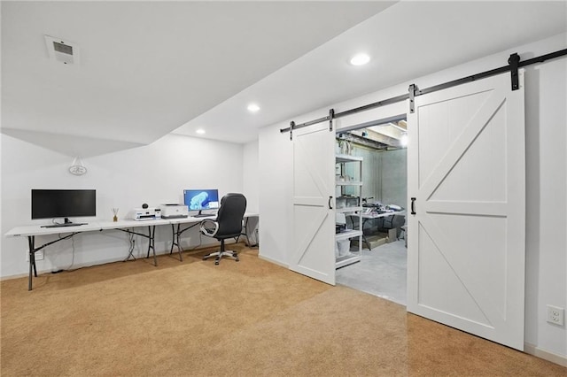 1605 NW Primrose Ln, Blue Springs, MO 64015 - carpeted office space with a barn door and recessed lighting