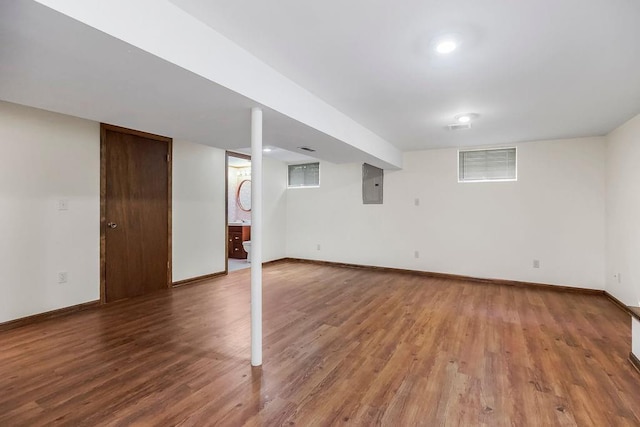 5004 S Kendall Dr, Independence, MO 64055 - below grade area featuring electric panel and wood finished floors