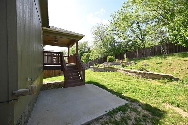 15790 NW 125th St, Platte City, MO 64079 - view of yard featuring ceiling fan, a patio, and stairway