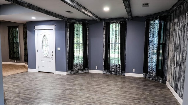 240 W 3rd Ave, Garnett, KS 66032 - entrance foyer with beam ceiling, wood finished floors, baseboards, and recessed lighting