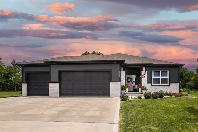 11809 E Ridgeview Ct, Peculiar, MO 64078 - prairie-style house featuring an attached garage, concrete driveway, and a front yard