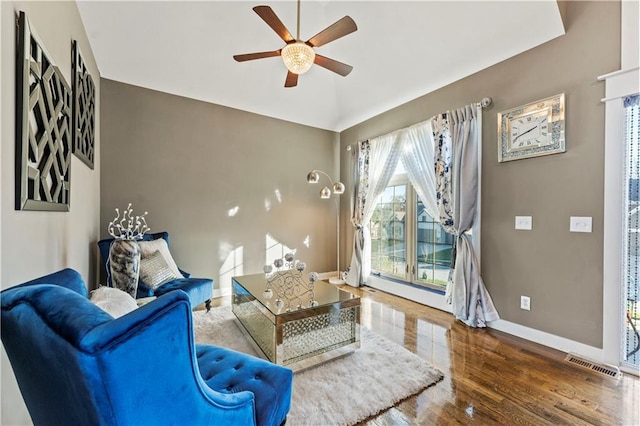 4108 NW 76th St, Kansas City, MO 64151 - living area featuring ceiling fan, baseboards, and wood finished floors