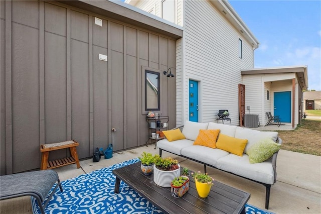 view of patio featuring outdoor lounge area and cooling unit