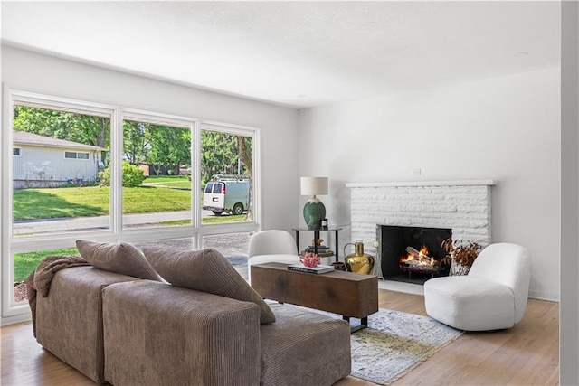 218 NW 43rd Ter, Kansas City, MO 64116 - living room featuring a fireplace and wood finished floors