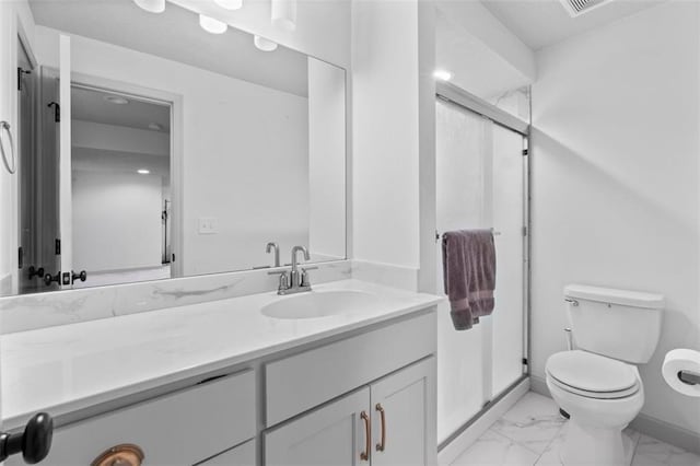 19623 W 196th Ter, Spring Hill, KS 66083 - full bath with vanity, marble look tiles, toilet, and a shower stall