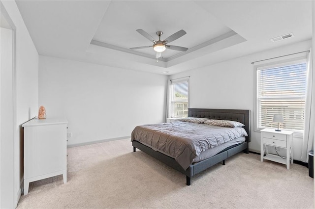 19623 W 196th Ter, Spring Hill, KS 66083 - bedroom featuring light colored carpet, a tray ceiling, a ceiling fan, and baseboards