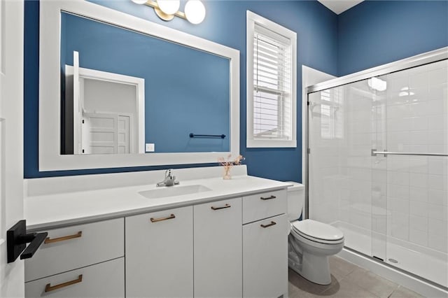 15932 W 171st Ter, Olathe, KS 66062 - bathroom with a shower stall, vanity, toilet, and tile patterned flooring