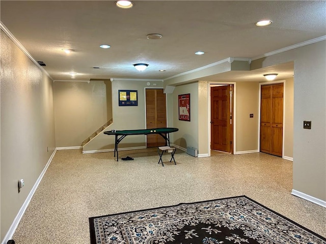 102 Willow Pt, Lansing, KS 66043 - rec room featuring ornamental molding, baseboards, and recessed lighting