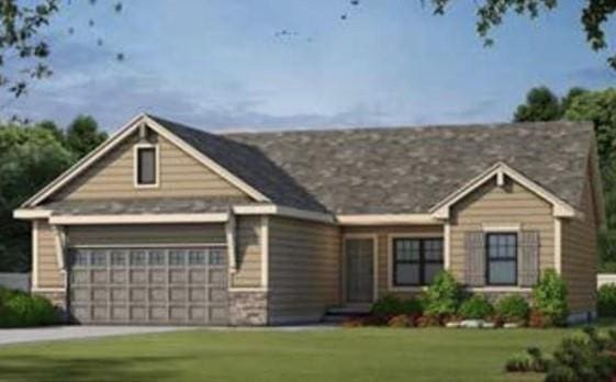 1313 N White Oaks Ln, Oak Grove, MO 64075 - view of front of property with a front yard, driveway, and a garage