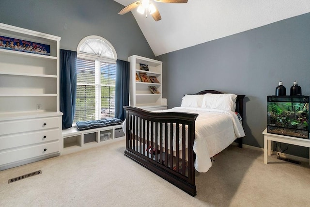 14263 W 129th Ter, Olathe, KS 66062 - bedroom featuring carpet floors, vaulted ceiling, and a ceiling fan