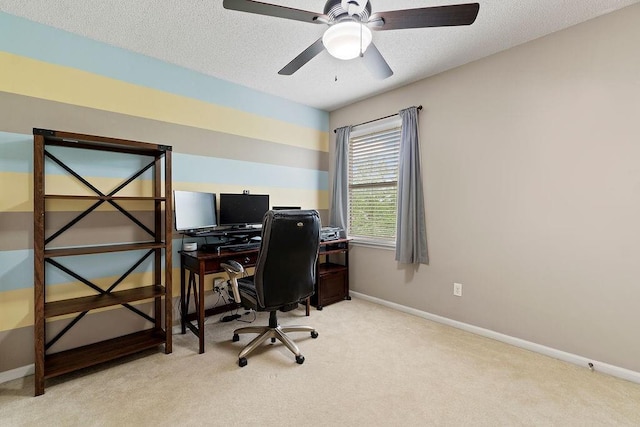 14263 W 129th Ter, Olathe, KS 66062 - home office featuring light colored carpet, baseboards, ceiling fan, and a textured ceiling
