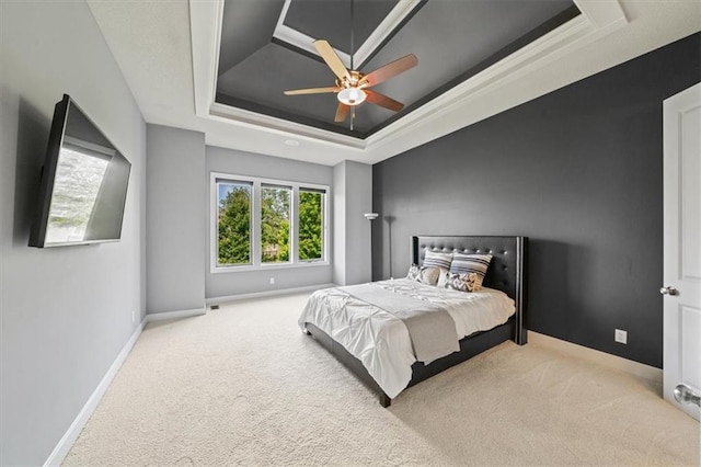 16456 Cody St, Overland Park, KS 66062 - bedroom with a raised ceiling, carpet flooring, baseboards, and a ceiling fan