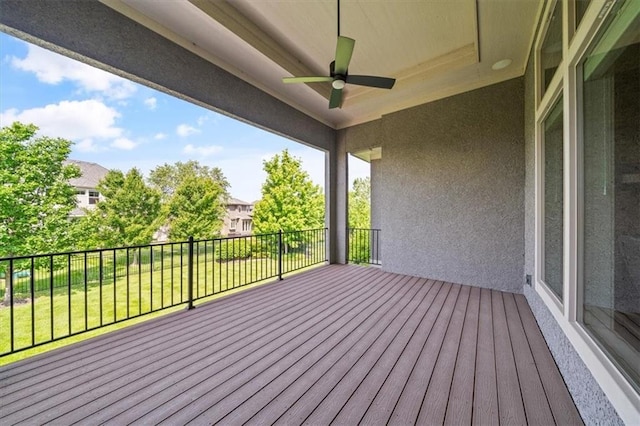 16456 Cody St, Overland Park, KS 66062 - wooden deck featuring a ceiling fan
