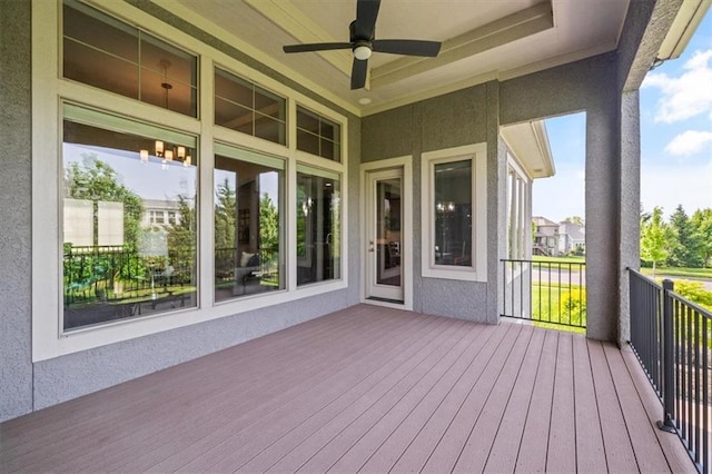 16456 Cody St, Overland Park, KS 66062 - wooden deck with ceiling fan