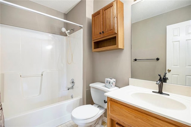 7001 W 157th Ter, Overland Park, KS 66223 - bathroom with a textured ceiling, toilet, vanity, and bathing tub / shower combination