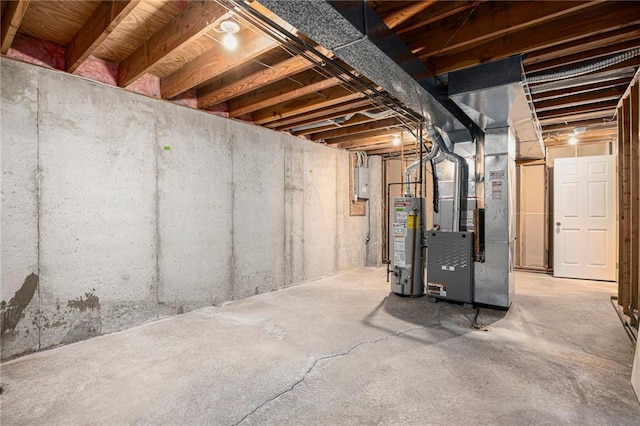 7001 W 157th Ter, Overland Park, KS 66223 - unfinished basement with water heater, electric panel, and heating unit