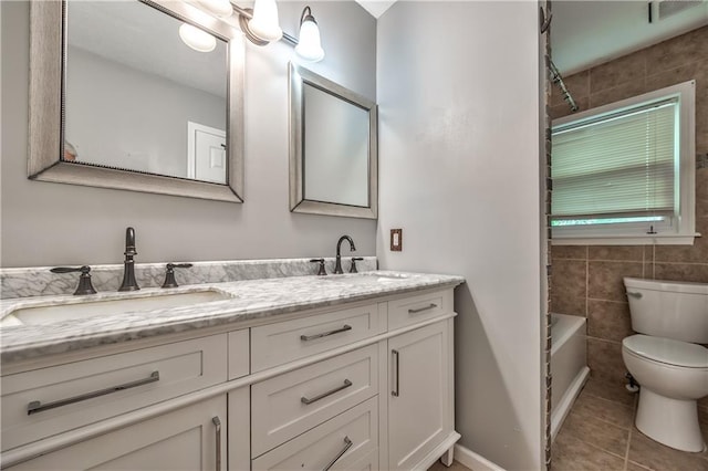 529 SW Windmill Ln, Lees Summit, MO 64082 - full bathroom featuring toilet, tile patterned floors, double vanity, and tile walls