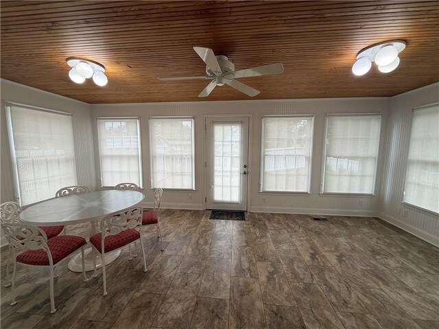 1701 Main St, Lexington, MO 64067 - dining space featuring wood ceiling, ceiling fan, and wood finished floors