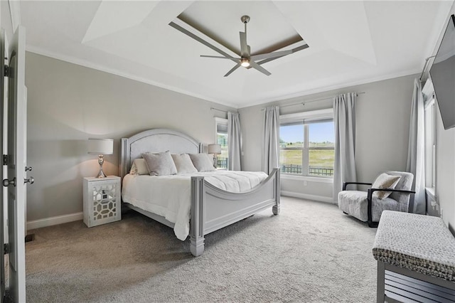 8833 N Crescent Ave, Kansas City, MO 64157 - bedroom featuring a raised ceiling, carpet, baseboards, and ornamental molding