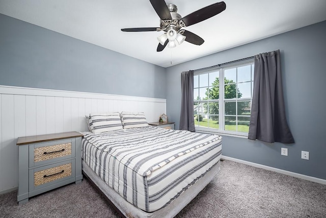 2251 Valley View Dr, Tonganoxie, KS 66086 - bedroom with dark carpet, ceiling fan, and baseboards