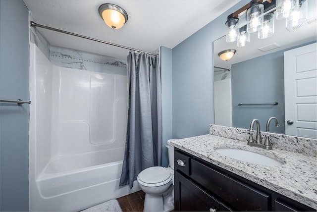 2251 Valley View Dr, Tonganoxie, KS 66086 - bathroom with toilet, shower / tub combo with curtain, wood finished floors, and vanity
