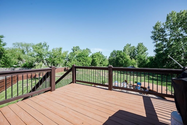 2251 Valley View Dr, Tonganoxie, KS 66086 - wooden deck with a fenced backyard and view of wooded area