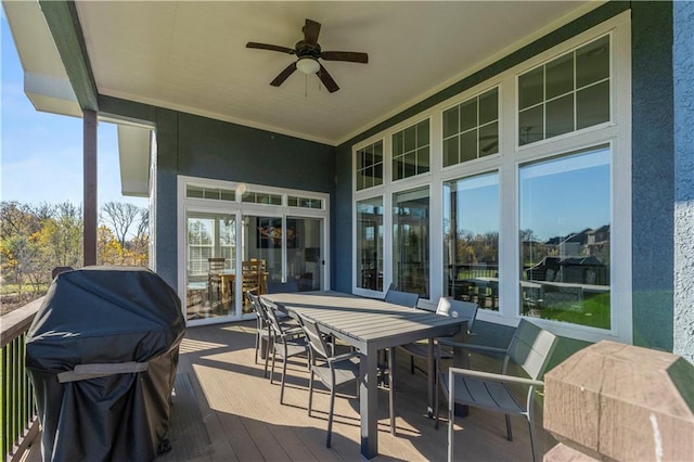 16609 Cody St, Overland Park, KS 66221 - view of patio featuring outdoor dining space, a ceiling fan, and area for grilling