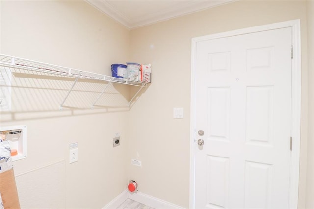 1365 NW 460th Rd, Holden, MO 64040 - laundry room featuring hookup for an electric dryer, ornamental molding, and baseboards