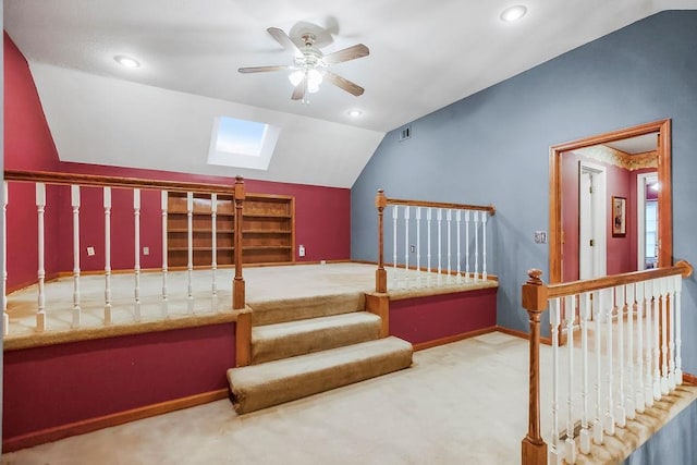 12808 Howe Dr, Leawood, KS 66209 - carpeted bedroom with a skylight, lofted ceiling, recessed lighting, and baseboards