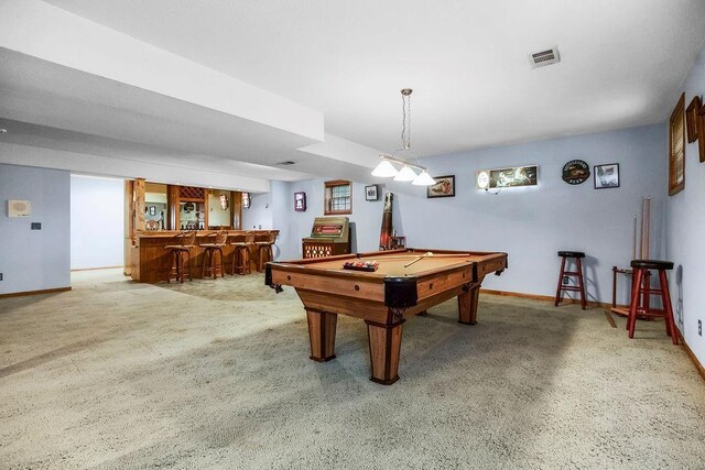 12808 Howe Dr, Leawood, KS 66209 - recreation room with bar, carpet, and billiards table