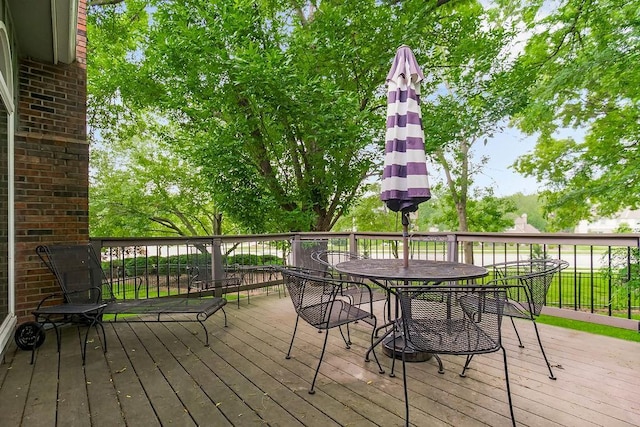 12808 Howe Dr, Leawood, KS 66209 - wooden terrace featuring outdoor dining space